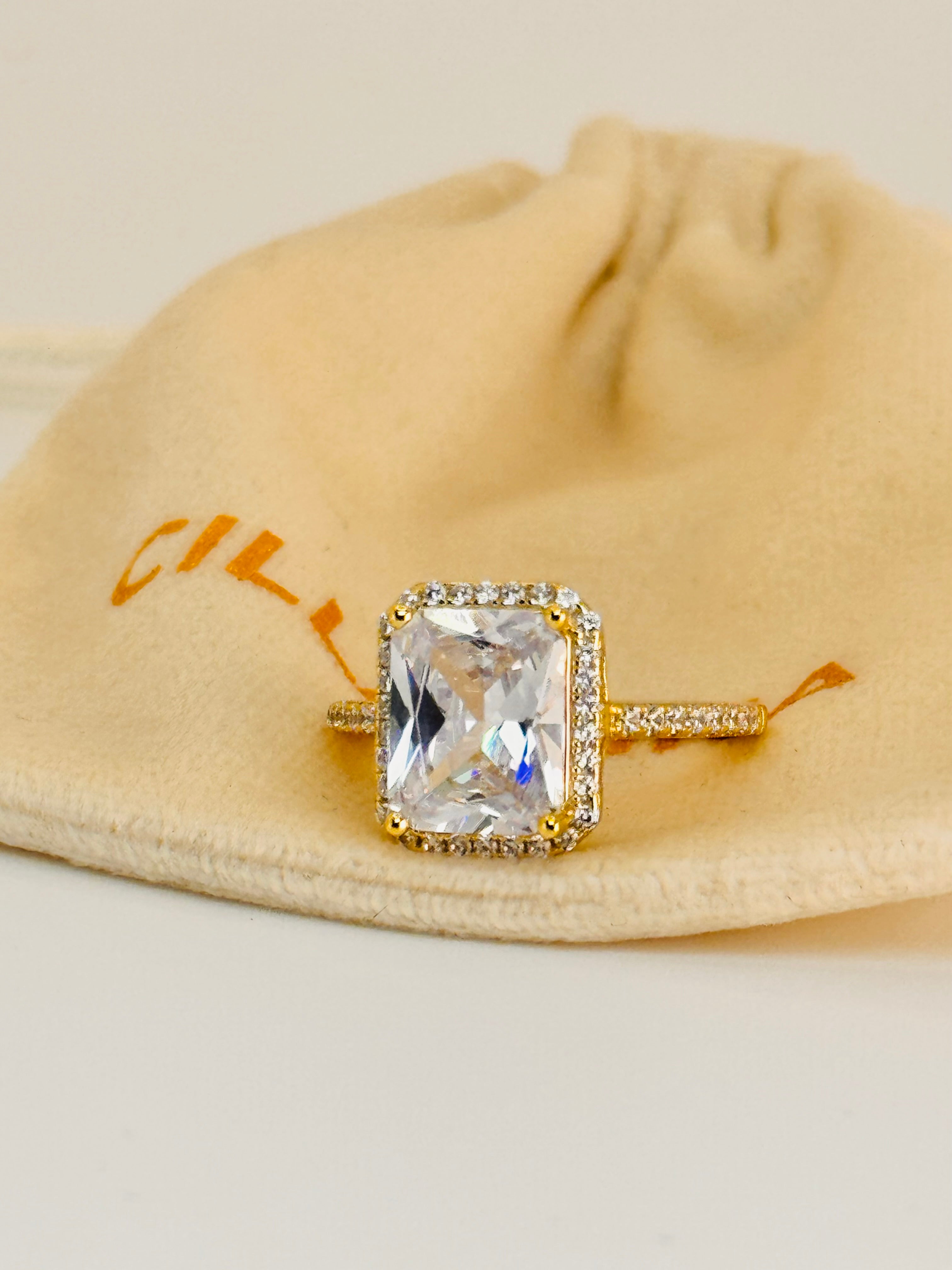 18kt Plated Radiant Solitaire on 925 Sterling Silver