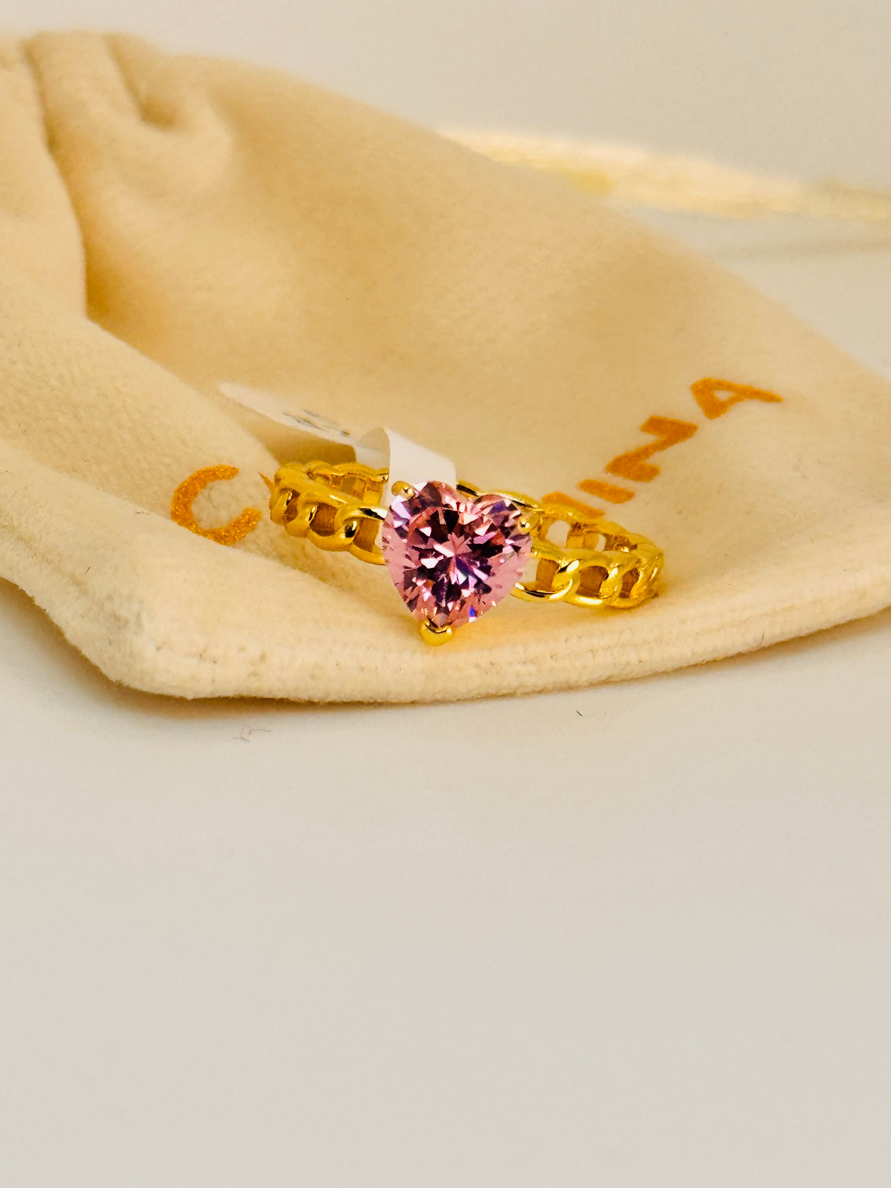 18kt Plated Chained Heart Pink Sapphire Simulant on 925 Sterling Silver