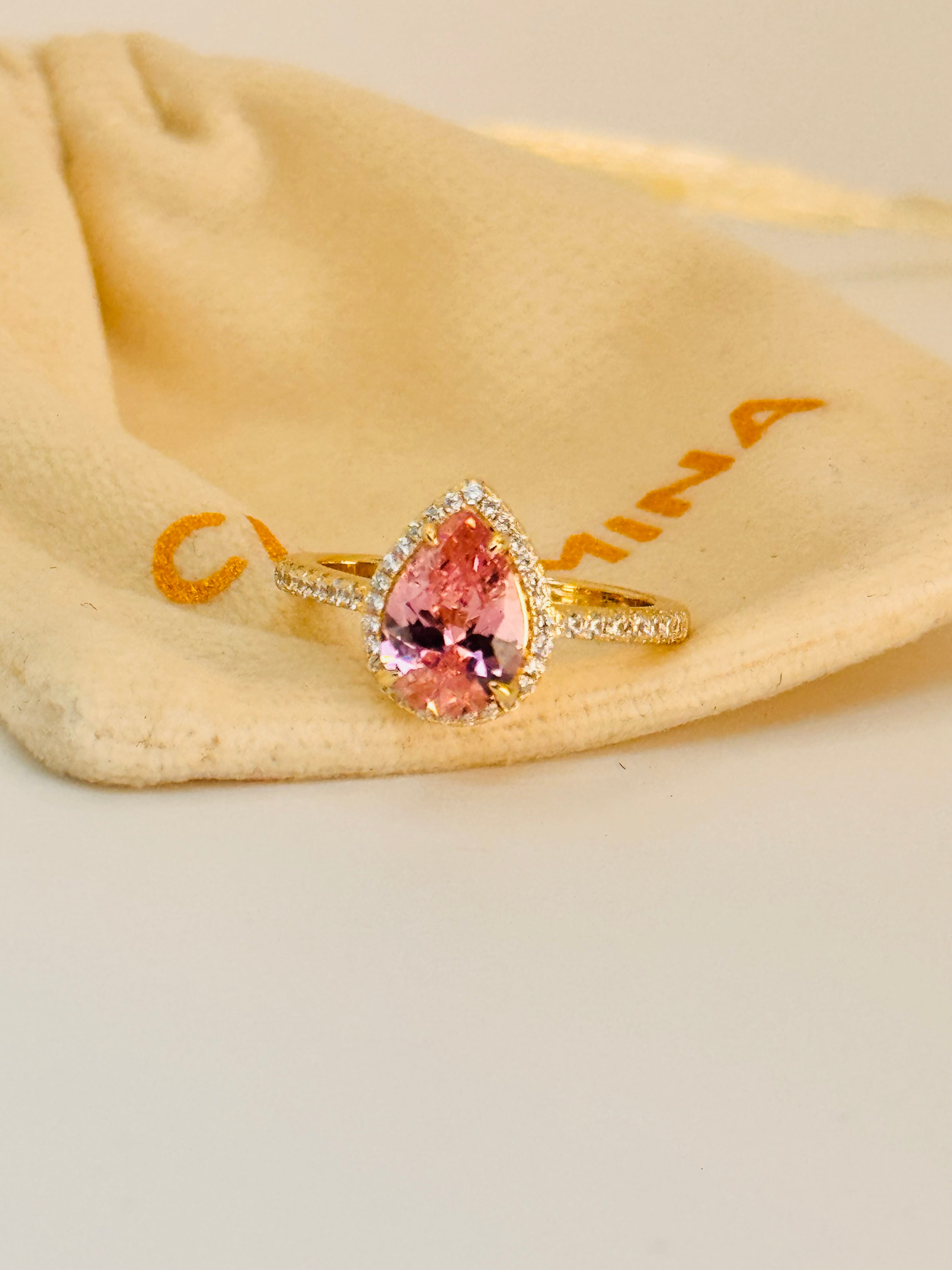 18kt Plated Pear Shaped Pink Sapphire Simulant on Solid 925 Sterling Silver