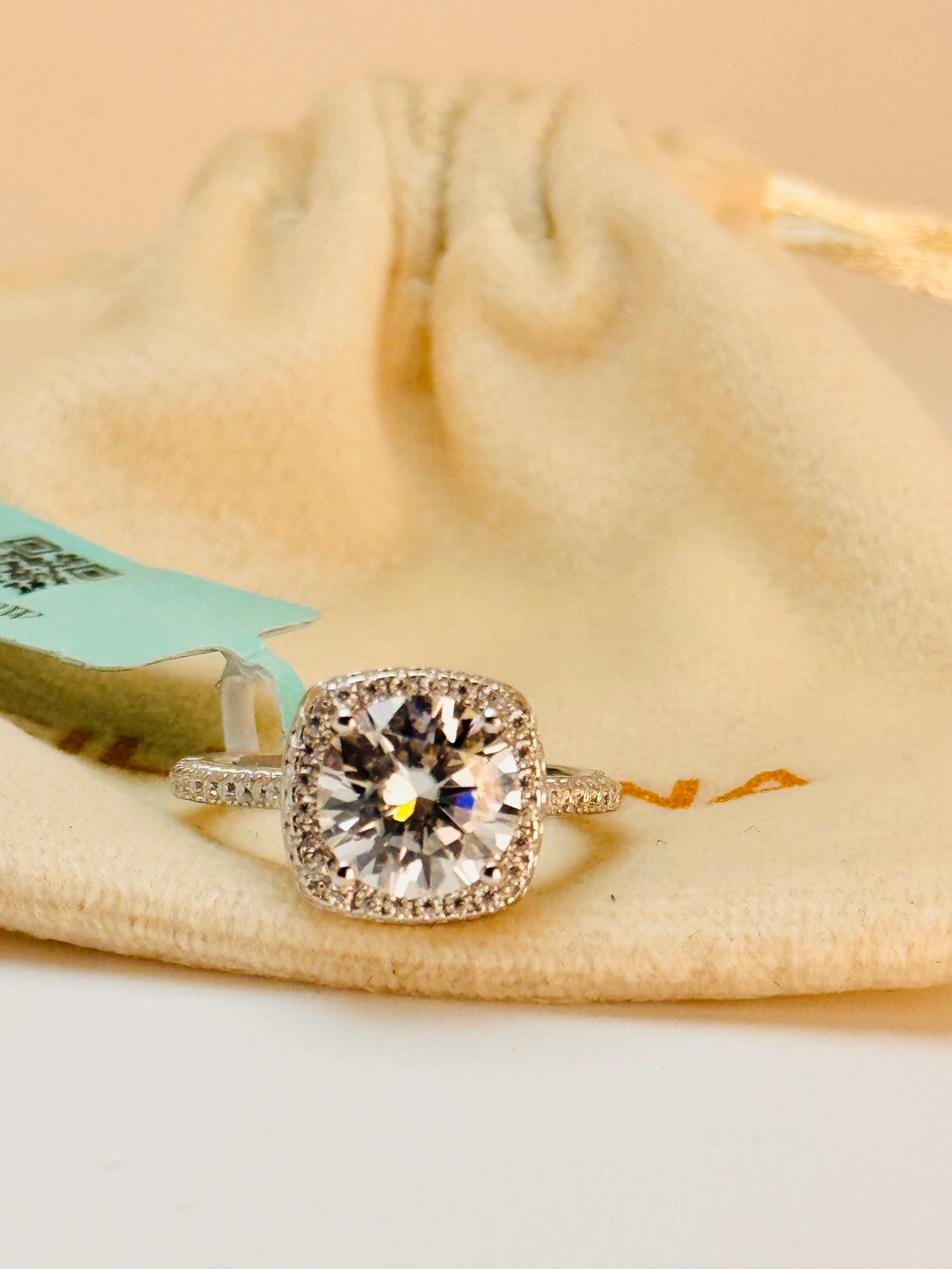 Rhodium Plated Moissainite Cushion Cut on 925 Sterling Silver